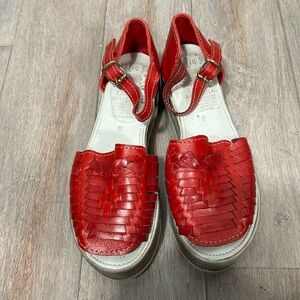 Lina Red Woven Leather Sandals